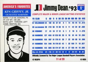 1993 Jimmy Dean #11 Ken Griffey Jr. Back
