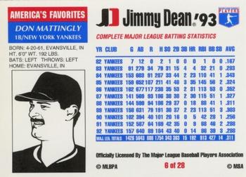 1993 Jimmy Dean #6 Don Mattingly Back