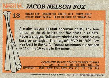 1987 Topps Nestle All Time Dream Team #13 Nellie Fox Back