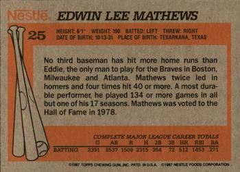 1987 Topps Nestle All Time Dream Team #25 Eddie Mathews Back