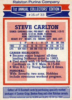 1984 Topps Ralston Purina #16 Steve Carlton Back