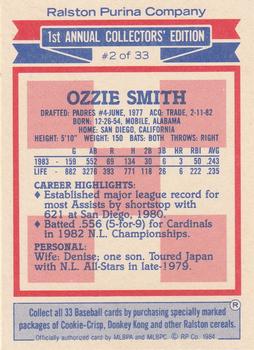 1984 Topps Ralston Purina #2 Ozzie Smith Back