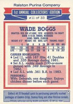 1984 Topps Ralston Purina #11 Wade Boggs Back