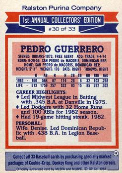 1984 Topps Ralston Purina #30 Pedro Guerrero Back