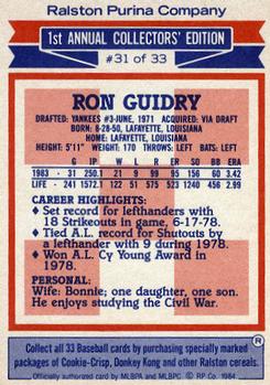 1984 Topps Ralston Purina #31 Ron Guidry Back