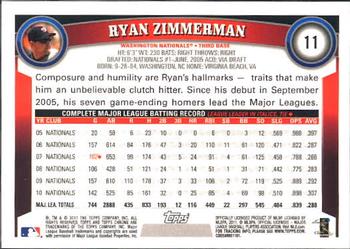 2011 Topps Chrome #11 Ryan Zimmerman Back
