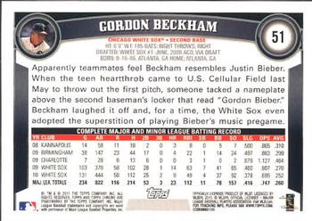 2011 Topps Chrome #51 Gordon Beckham Back