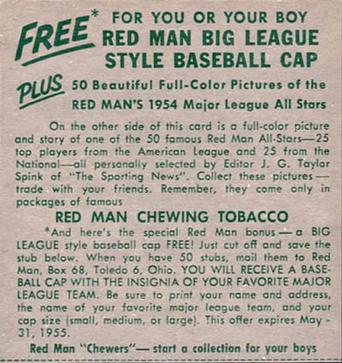 1954 Red Man #NL12 Curt Simmons Back