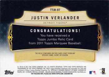 2011 Topps Marquee - Titanic Threads #TTJR-97 Justin Verlander Back