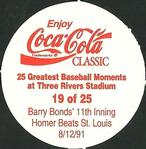 1995 Coca-Cola Pittsburgh Pirates Pogs SGA #19 Barry Bonds Back
