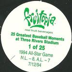 1995 Coca-Cola Pittsburgh Pirates Pogs SGA #1 1994 All-Star Game 7/12/94 Back