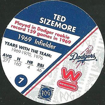 1995 Weinerschnitzel Dodgers Rookie of the Year Pogs #7 Ted Sizemore Back