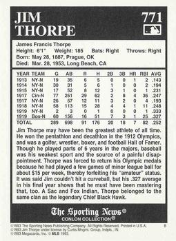 1993 Conlon Collection TSN #771 Jim Thorpe Back