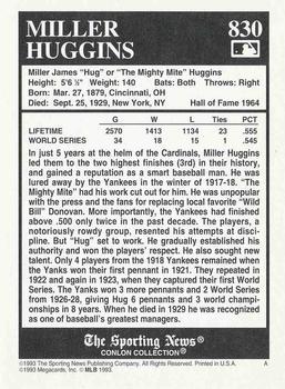 1993 Conlon Collection TSN #830 Miller Huggins Back