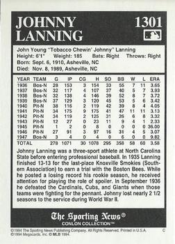 1994 Conlon Collection TSN #1301 Johnny Lanning Back