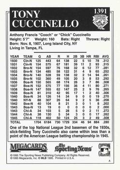 1995 Conlon Collection TSN #1391 Tony Cuccinello Back