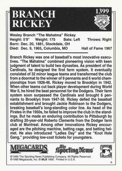 1995 Conlon Collection TSN #1399 Branch Rickey Back