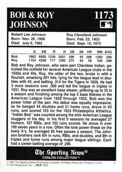 1994 Conlon Collection TSN - Burgundy #1173 Bob Johnson / Roy Johnson Back