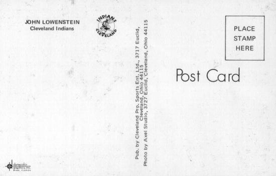 1973 Cleveland Indians Postcards #NNO John Lowenstein Back