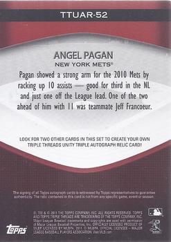 2011 Topps Triple Threads - Unity Relic Autographs #TTUAR-52 Angel Pagan Back
