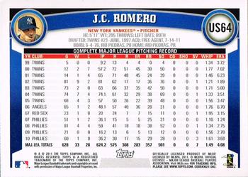 2011 Topps Update #US64 J.C. Romero Back