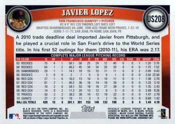 2011 Topps Update #US208 Javier Lopez Back