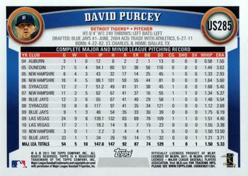 2011 Topps Update #US285 David Purcey Back