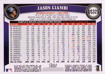 2011 Topps Update #US325 Jason Giambi Back