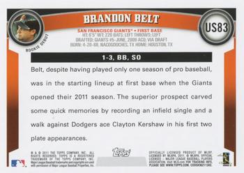 2011 Topps Update #US83 Brandon Belt Back