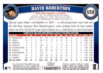 2011 Topps Update - Gold #US8 David Robertson Back
