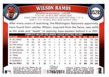2011 Topps Update - Gold #US295 Wilson Ramos Back