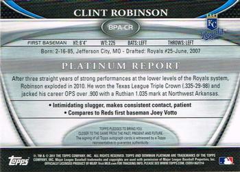 2011 Bowman Platinum - Prospect Autograph Green Refractors #BPA-CR Clint Robinson Back
