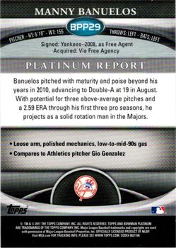 2011 Bowman Platinum - Prospects #BPP29 Manny Banuelos Back