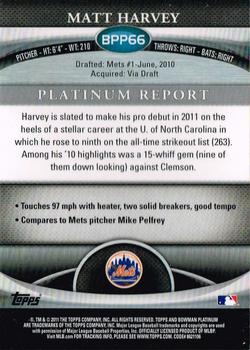 2011 Bowman Platinum - Prospects #BPP66 Matt Harvey Back
