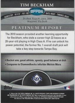 2011 Bowman Platinum - Prospects #BPP86 Tim Beckham Back