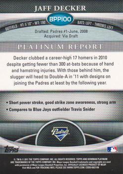 2011 Bowman Platinum - Prospects #BPP100 Jaff Decker Back