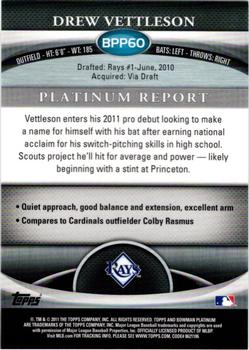 2011 Bowman Platinum - Prospects Blue Refractors #BPP60 Drew Vettleson Back