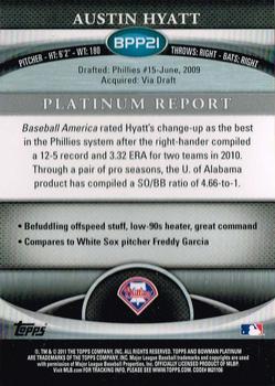 2011 Bowman Platinum - Prospects Green Refractors #BPP21 Austin Hyatt Back