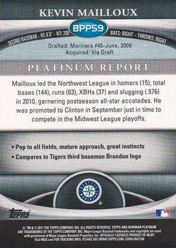 2011 Bowman Platinum - Prospects Green Refractors #BPP59 Kevin Mailloux Back