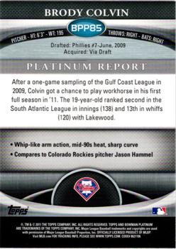 2011 Bowman Platinum - Prospects Purple Refractors #BPP85 Brody Colvin Back