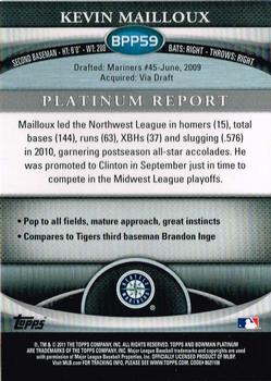 2011 Bowman Platinum - Prospects X-Fractors #BPP59 Kevin Mailloux Back