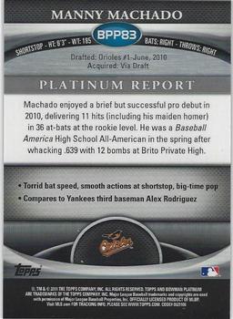 2011 Bowman Platinum - Prospects X-Fractors #BPP83 Manny Machado Back