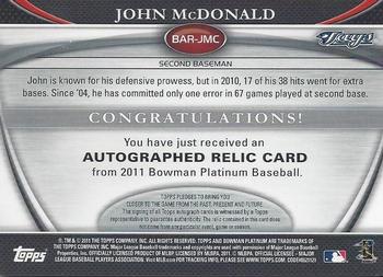 2011 Bowman Platinum - Relic Autograph Refractors #BAR-JM3 John McDonald Back