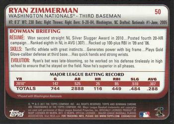 2011 Bowman Chrome #50 Ryan Zimmerman Back