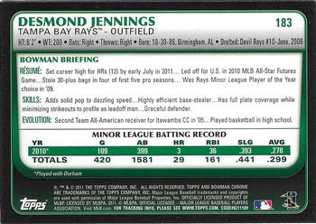 2011 Bowman Chrome #183 Desmond Jennings Back