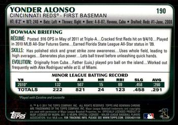 2011 Bowman Chrome #190 Yonder Alonso Back