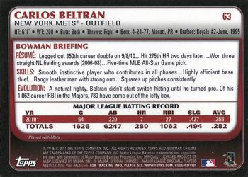 2011 Bowman Chrome #63 Carlos Beltran Back