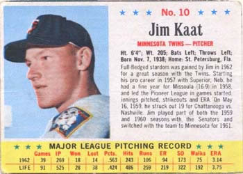 1963 Post Cereal #10a Jim Kaat Front