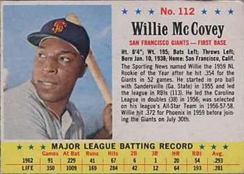 1963 Post Cereal #112 Willie McCovey Front