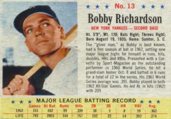 1963 Post Cereal #13 Bobby Richardson Front